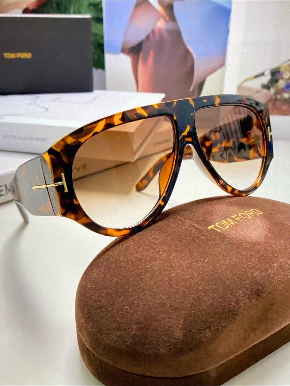 Tom Ford Tortoiseshell Sunglasses with Brown Gradient Lenses